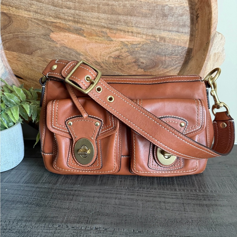 Coach Legacy 65th Anniversary British Tan Burnished Leather Bag F12868 Turnlock